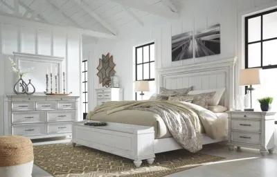 KANWYN KING PANEL BED WITH STORAGE BENCH WHITEWASH BENCHCRAFT