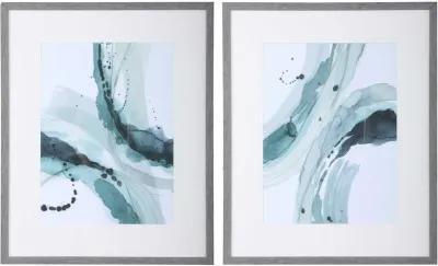 Uttermost Depth 2-Piece Teal Abstract Watercolor Prints Wall Art