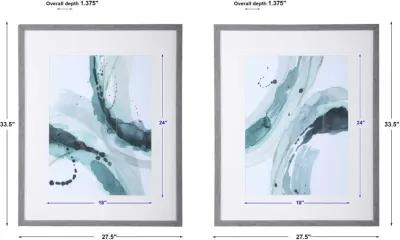 Uttermost Depth 2-Piece Teal Abstract Watercolor Prints Wall Art