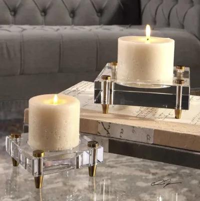 CLAIRE 2-PIECE CRYSTAL BLOCK CANDLE HOLDERS