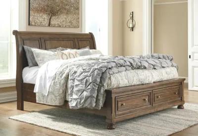 Flynnter Medium Brown California King Storage Sleigh Bed