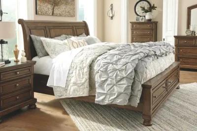 Flynnter Medium Brown California King Storage Sleigh Bed