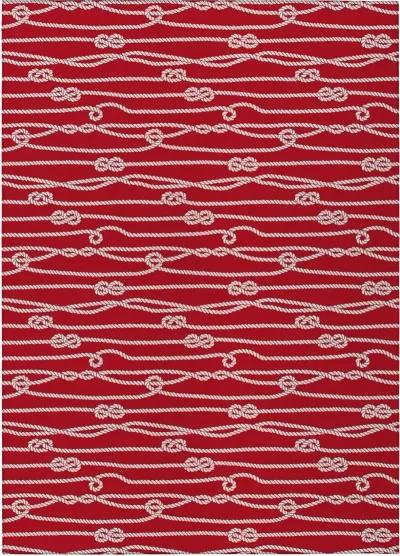 Dalyn Crimson Currents Bold Red Nautical Rope Stripe 5'X8' Area Rug