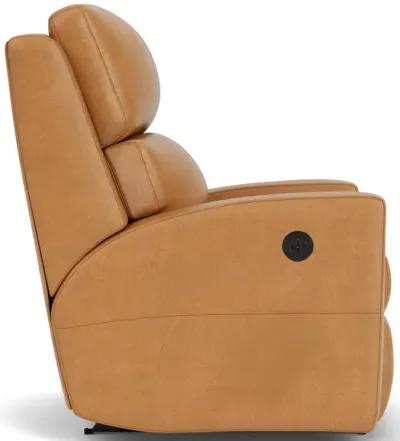 Flexsteel Catalina Camel Leather Power Rocking Recliner with Power Headrest