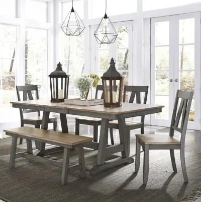 Liberty Furniture 6-Piece Gray & Sandstone Trestle Dining Table Set Lindsey Farm