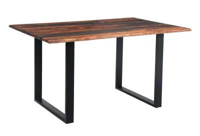 BERGEN SOLID SHEESHAM WOOD LIVE EDGE DINING TABLE WITH U-SHAPED METAL BASE