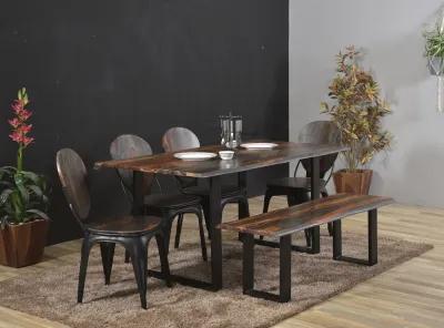 BERGEN SOLID SHEESHAM WOOD LIVE EDGE DINING TABLE WITH U-SHAPED METAL BASE