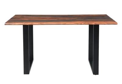 BERGEN SOLID SHEESHAM WOOD LIVE EDGE DINING TABLE WITH U-SHAPED METAL BASE