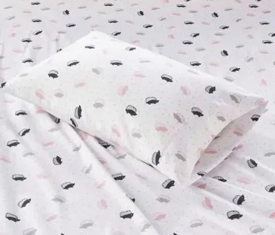 INTELLIGENT DESIGN FULL PINK/GREY HEDGEHOGS COZY SOFT COTTON NOVELTY PRINT FLANNEL SHEET SET