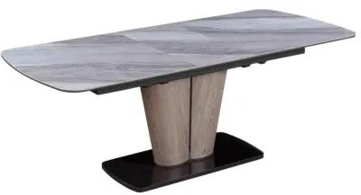 SAMIRA EXTENDABLE CERAMIC MARBLEIZED TOP DINING TABLE WITH WOODEN & STEEL BASE