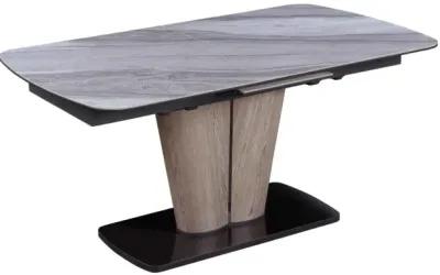 SAMIRA EXTENDABLE CERAMIC MARBLEIZED TOP DINING TABLE WITH WOODEN & STEEL BASE