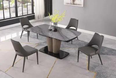 SAMIRA EXTENDABLE CERAMIC MARBLEIZED TOP DINING TABLE WITH WOODEN & STEEL BASE