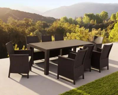 Compamia California Extendable Outdoor Dining Set 9-Piece Brown with Sunbrella Natural Cushion