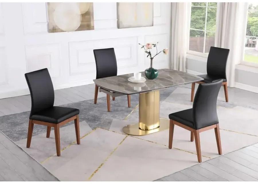 KARLA DINING SET WITH EXTENDABLE MARBLEIZED CERAMIC TABLE & SOLID WOOD CHAIRS