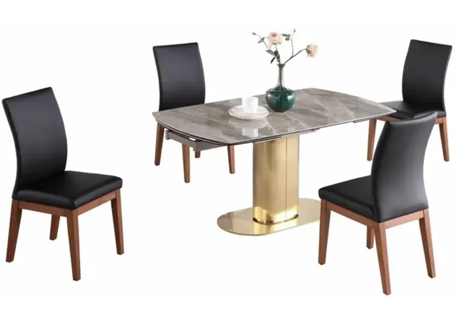 KARLA DINING SET WITH EXTENDABLE MARBLEIZED CERAMIC TABLE & SOLID WOOD CHAIRS