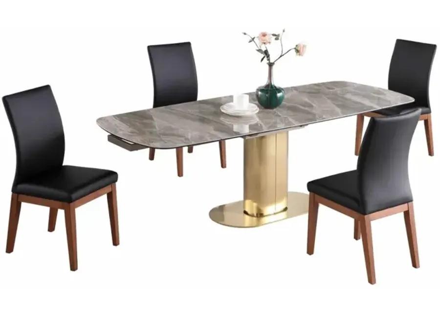 KARLA DINING SET WITH EXTENDABLE MARBLEIZED CERAMIC TABLE & SOLID WOOD CHAIRS