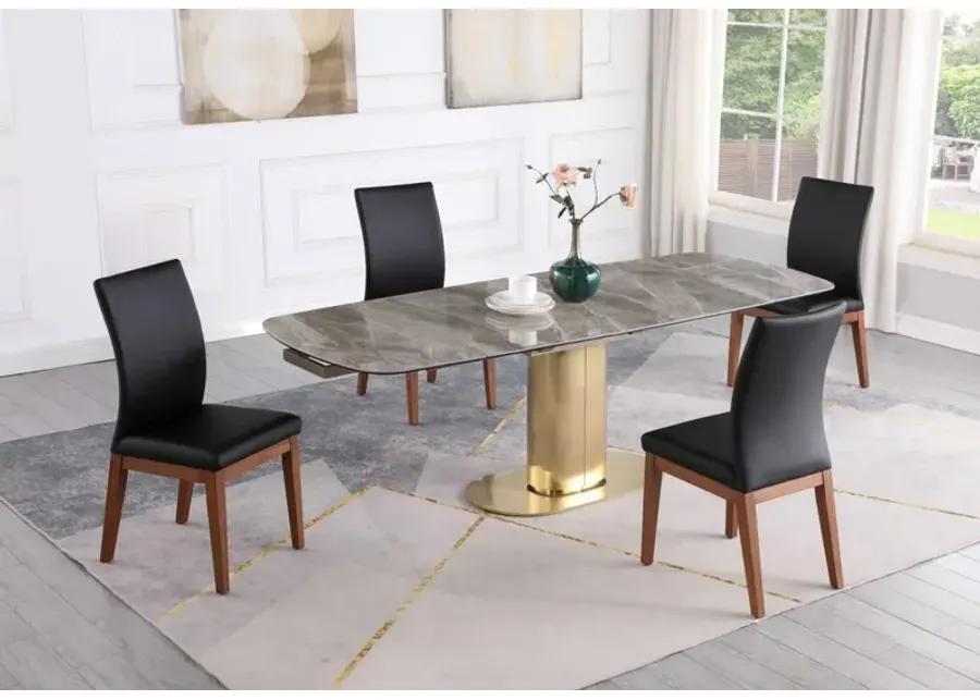 KARLA DINING SET WITH EXTENDABLE MARBLEIZED CERAMIC TABLE & SOLID WOOD CHAIRS