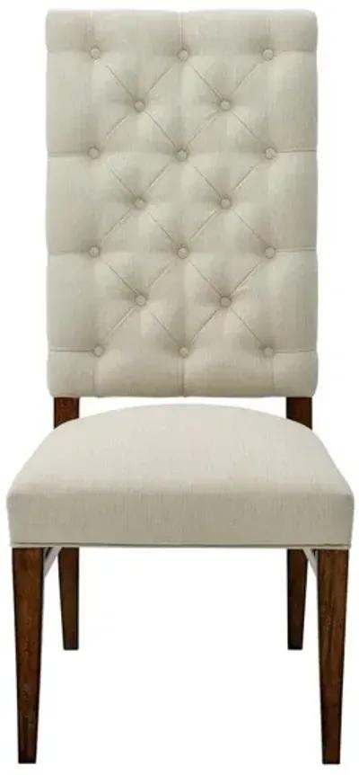 Noble Furniture Anna Dining Side Chair Crafted in Mango Wood & Button Tufted Performance Fabric