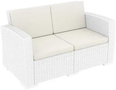 Compamia Monaco Resin Patio Loveseat White with Sunbrella Natural Cushion