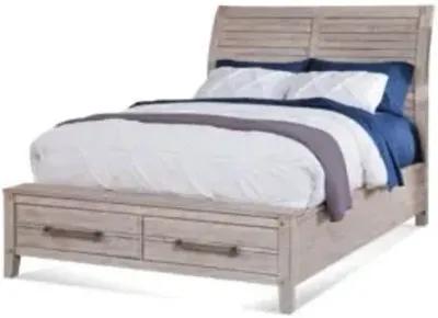 American Woodcrafters Aurora King Sleigh Bed with Storage Footboard in Whitewash