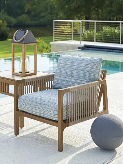 Tommy Bahama Outdoor by Lexington St. Tropez Occasional Chair in Natural Teak/Blueprinted Cushion