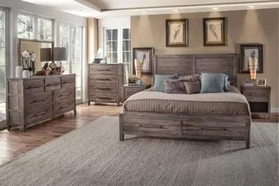 American Woodcrafters Complete Queen Bedroom Set Grey Panel Bed, Dresser, Mirror, Nightstand & Chest Weathered Grey Aurora