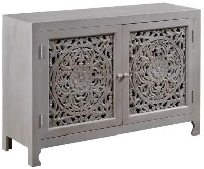 HIDDEN TREASURES PIERCED FLORAL TWO DOOR CABINET