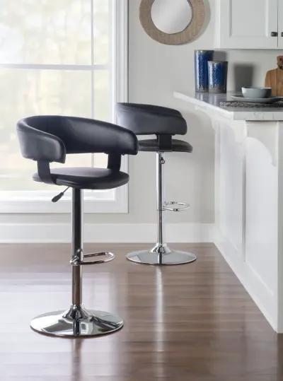 BLACK FAUX LEATHER BARREL & CHROME ADJUSTABLE HEIGHT BAR STOOL