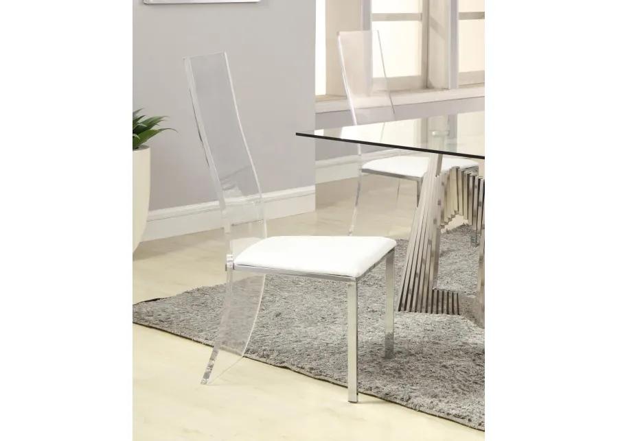 CONTEMPORARY DINING SET WITH RECTANGULAR GLASS DINING TABLE & ACRYLIC HIGH-BACK SIDE CHAIRS