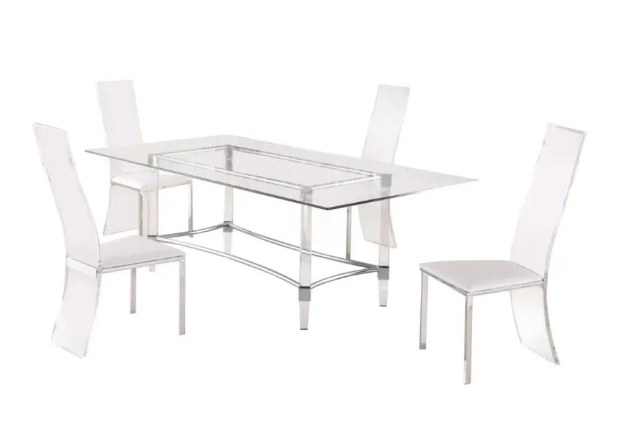 CONTEMPORARY DINING SET WITH RECTANGULAR GLASS DINING TABLE & ACRYLIC HIGH-BACK SIDE CHAIRS