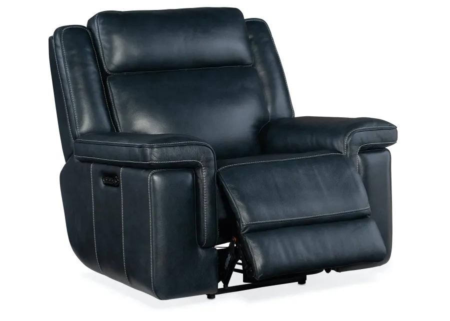 MONTEL COSMOS COBALT LAY FLAT LEATHER POWER RECLINER WITH POWER HEADREST & LUMBAR