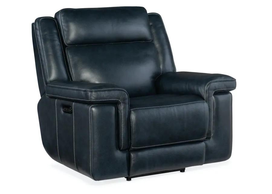 MONTEL COSMOS COBALT LAY FLAT LEATHER POWER RECLINER WITH POWER HEADREST & LUMBAR