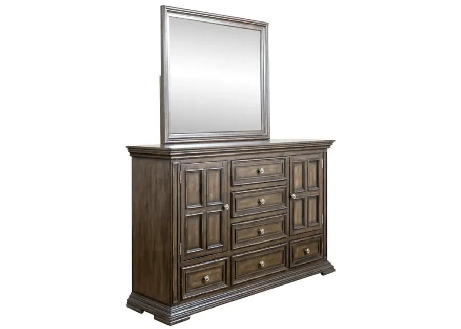 KING PANEL BED DRESSER & MIRROR CHEST - BIG VALLEY