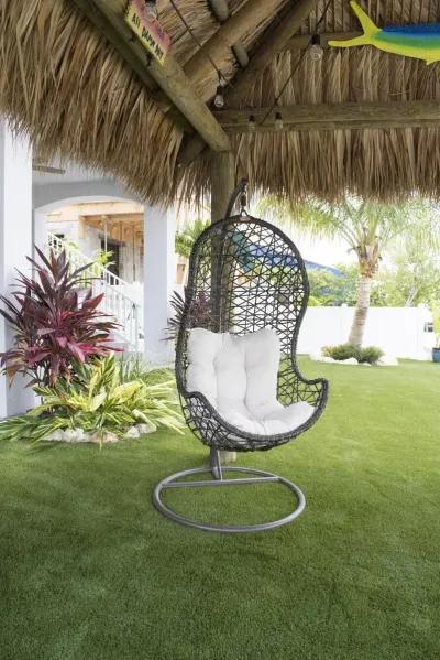 PANAMA JACK ACCENTS HANGING CHAIR W/FRAME & OUTDOOR OFF-WHITE CUSHION