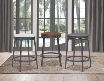 American Woodcrafters Stockton Backless Metal Frame Barstool in Slate Grey with Golden Oak Seat