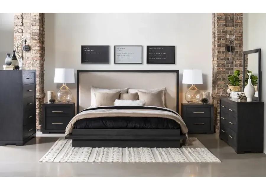 COMPLETE UPHOLSTERED BED CALIFORNIA KING DARK OAK FINISH - WESTWOOD DARK