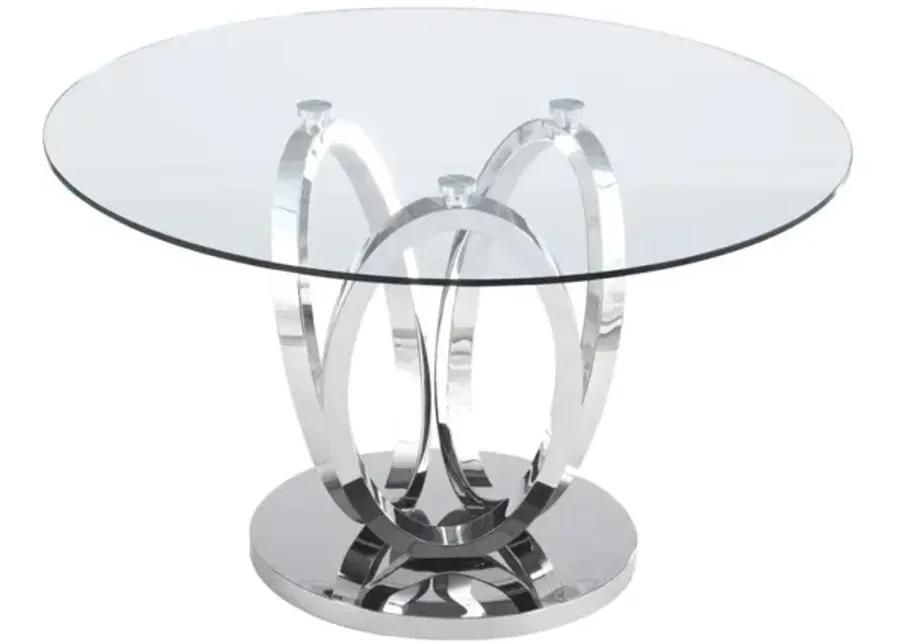 EVELYN CONTEMPORARY GLASS TOP DINING TABLE WITH 3-RING BASE