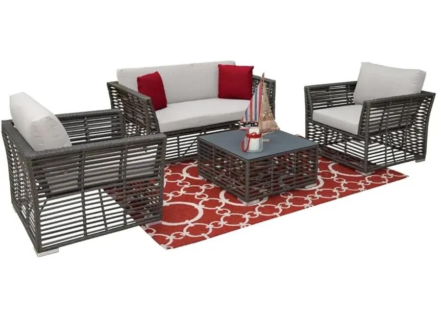 PANAMA JACK GRAPHITE 4 PC SEATING SET (LS - 2 LC - CT) W OUTDOOR OFF-WHITE FABRIC