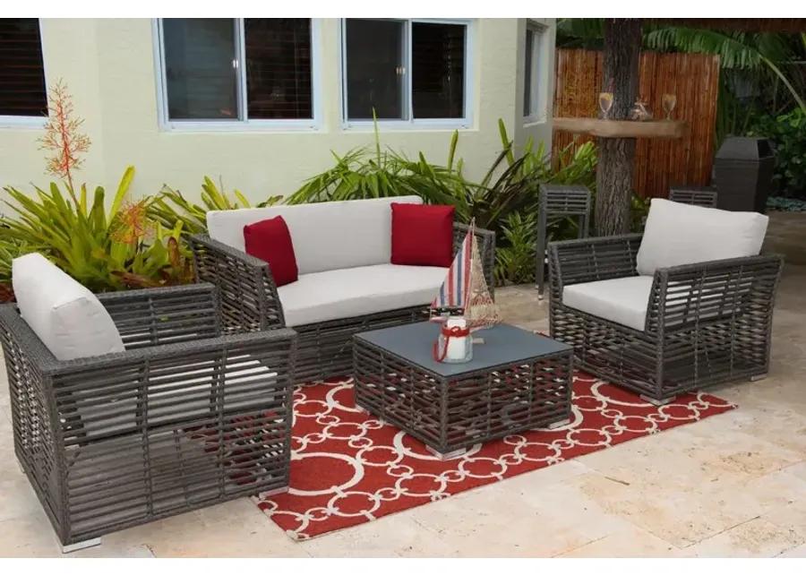 PANAMA JACK GRAPHITE 4 PC SEATING SET (LS - 2 LC - CT) W OUTDOOR OFF-WHITE FABRIC