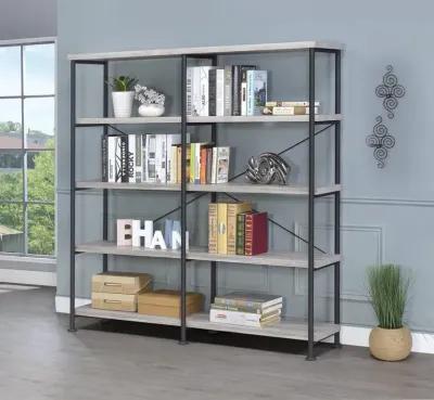 Analiese 63 Inch 4-Shelf Double Bookshelf Grey Driftwood