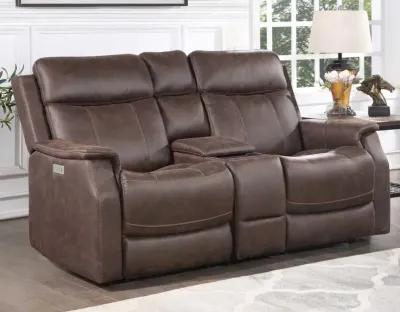 Steve Silver Valencia Walnut Dual-Power Reclining Loveseat with Console