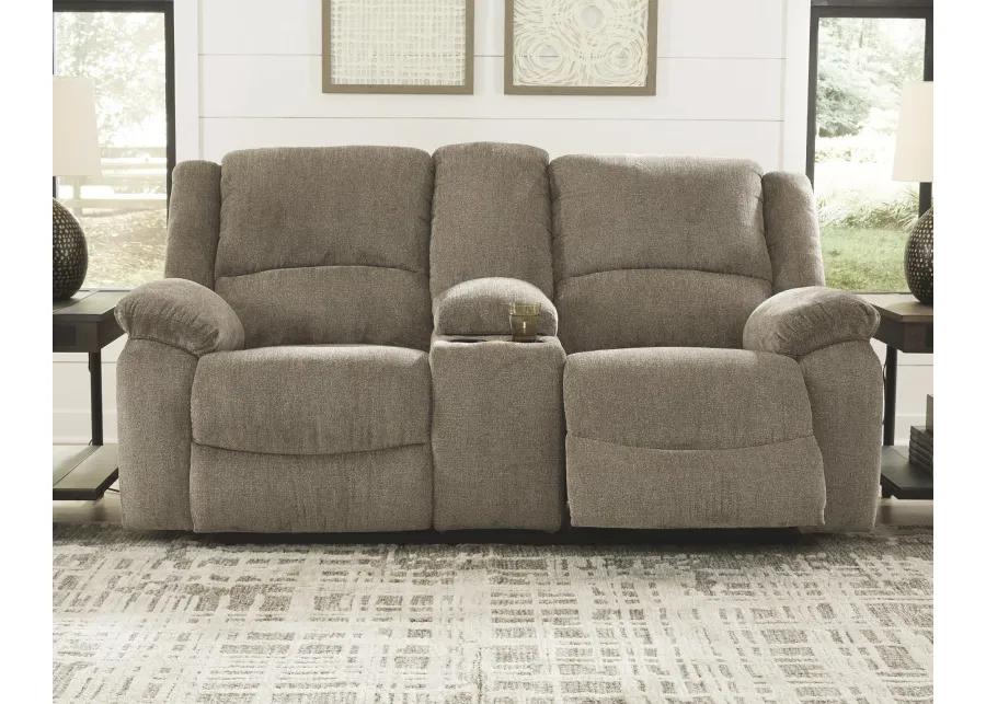 DRAYCOLL RECLINING LOVESEAT WITH CONSOLE PEWTER SIGNATURE DESIGN