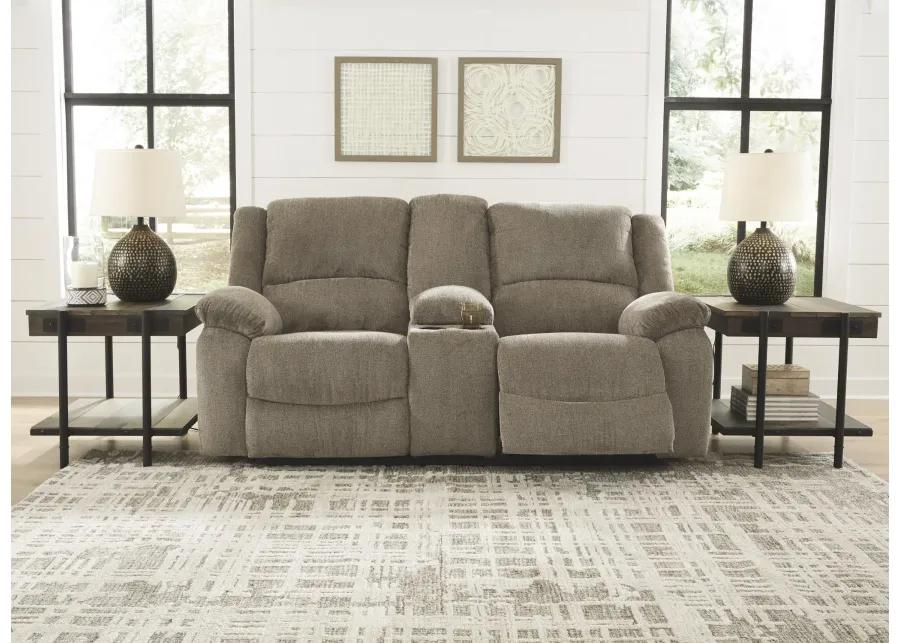 DRAYCOLL RECLINING LOVESEAT WITH CONSOLE PEWTER SIGNATURE DESIGN