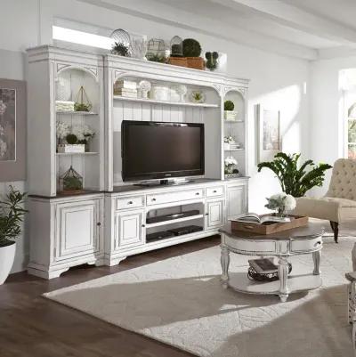 Liberty Furniture Magnolia Manor Antique White Entertainment Center with Piers