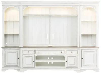 Liberty Furniture Magnolia Manor Antique White Entertainment Center with Piers