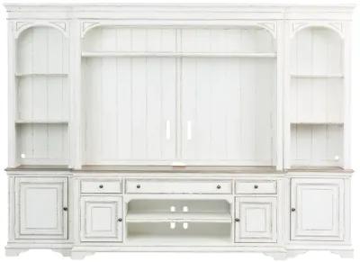 Liberty Furniture Magnolia Manor Antique White Entertainment Center with Piers