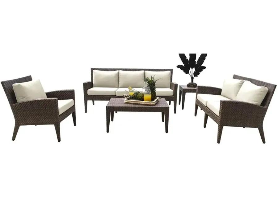 PANAMA JACK OASIS 5 PC SEATING SET (1 S - 1 LS - 1 LC - 1 CT - 1 ET) W OUTDOOR OFF-WHITE FABRIC