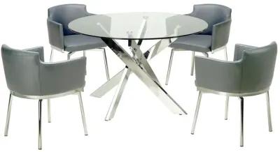 Chintaly Dusty Grey Dining Set with Round Glass Table & Swivel Club Chairs