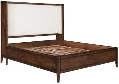 Noble Furniture Essex King Size Bed in Antique Brown with Sand Linen Fabric