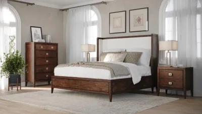 Noble Furniture Essex King Size Bed in Antique Brown with Sand Linen Fabric